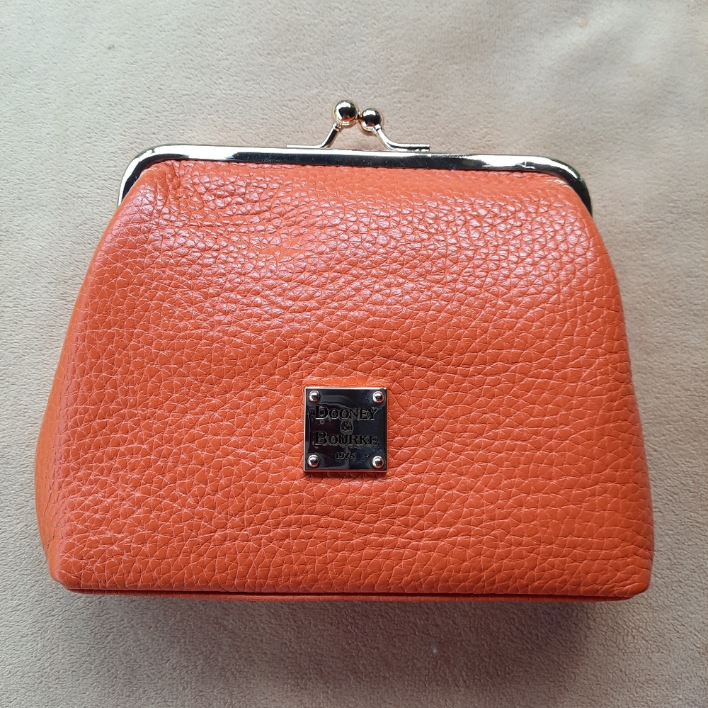 Dooney and Bourke Pebble Leather Kisslock Wallet in Paprika Orange